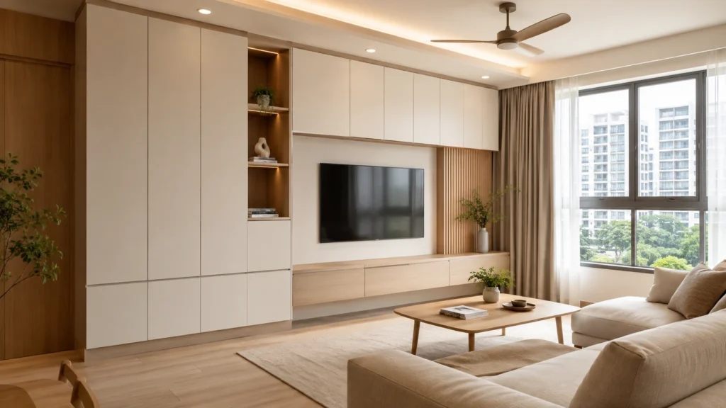 Modern Singapore living room with built-in concealed storage