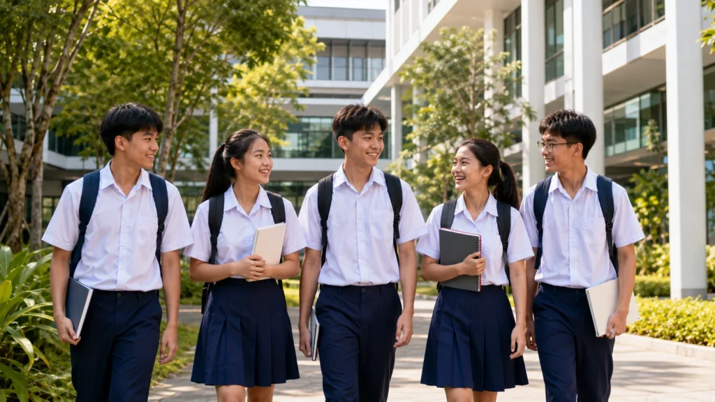 Good secondary schools in Singapore with students on a school campus