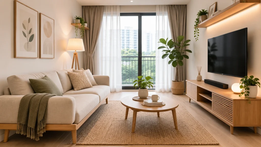 Japandi-style minimalist interior in a small Singapore apartment