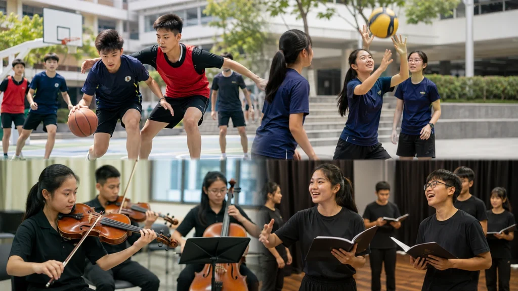 Singapore secondary school students taking part in CCA activities