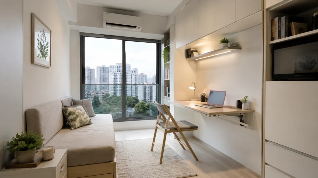 Space-saving design in a shoebox condo apartment in Singapore