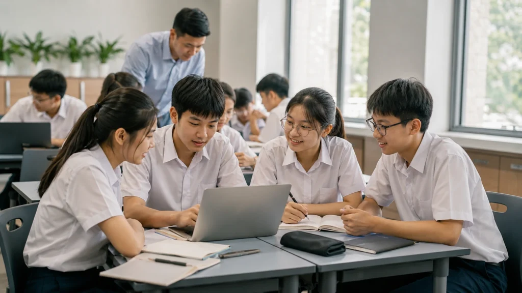 Singapore secondary school students studying in a classroom