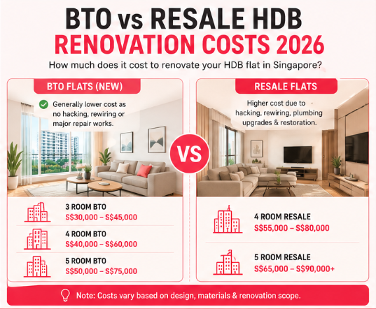HDB renovation budget breakdown Singapore showing kitchen bathroom carpentry and flooring costs HDB Renovation Budget Breakdown Singapore 2026