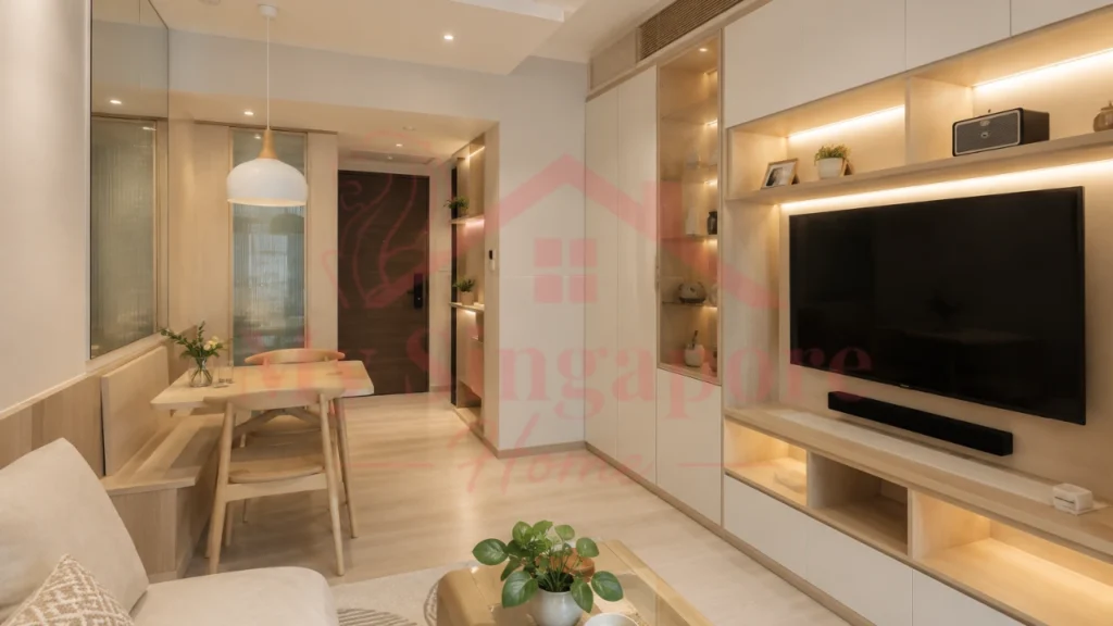 Small HDB renovation ideas in Singapore with space-saving interior design and smart storage solutions.