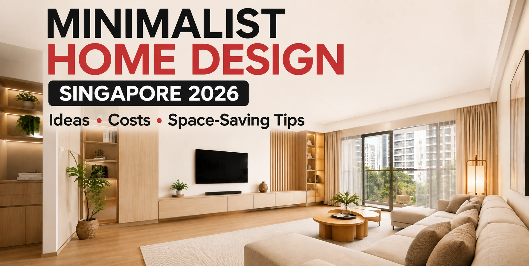 Minimalist home design Singapore 2026 with modern HDB interior and space-saving ideas.