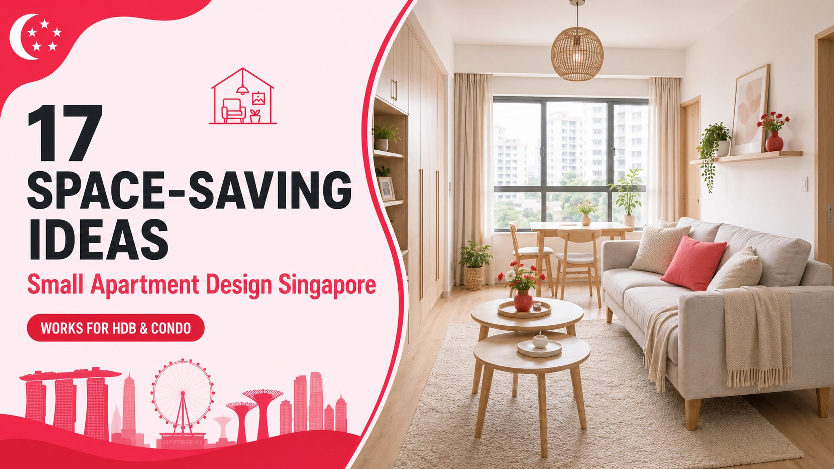 Small apartment design Singapore – compact HDB living room with space-saving storage and furniture